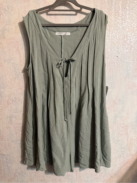 Altar'd State Pants - Altar'd State Evie Sage Green Sleeveless Pleated Tie-Front Linen Blend Romper,